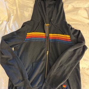 Aviator Nation 5 Stripe Charcoal Hoodie